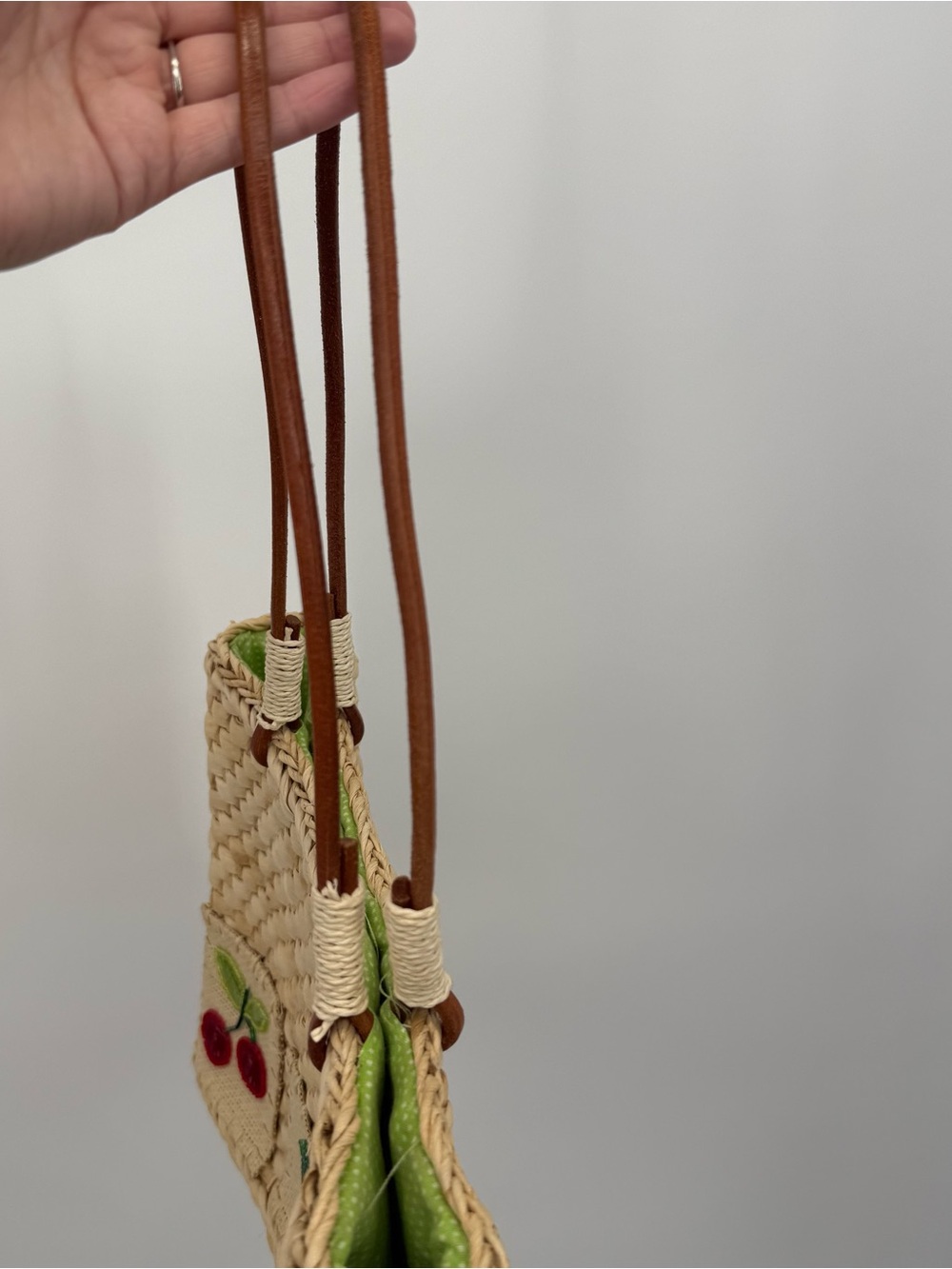 Unbranded Straw Tote Bag Fruit Print Beaded Gingham Boho Cherry Vacation - Picture 8 of 16
